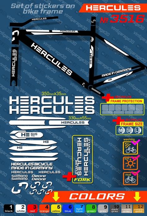 HERCULES Bike Frame STICKERS Bicycle Stickers stickers on the frame and fork Bicycle/Mountain/Restoration Cycle Stickers, Bicycle Stickers, Shimano Bike, Dental Wallpaper, Vintage Mountain Bike, Bike Stickers, Stickers Set, Bike Frame, Not Afraid