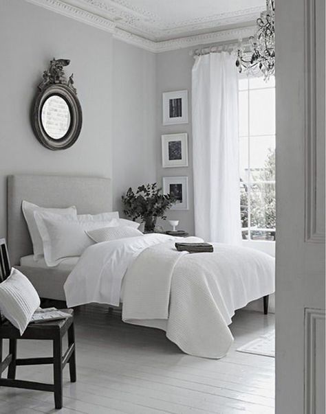 The Best of 2013 Interior Design Trends Going into 2014 | just decorate! Dove Grey Bedroom, Feng Shui Bedroom Layout, Feng Shui Bedroom, Grey Bedroom, Gray Bedroom, Dreamy Bedrooms, Bedroom Layouts, White Bedroom, White Bedding