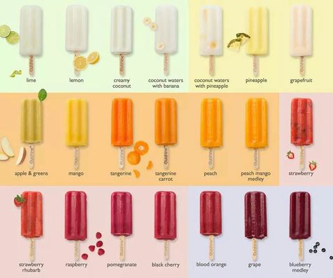 Mmmmmmm makes me think of some thing...matching? Or color grading? Outshine Popsicles, Homemade Ice Pops Recipes, Outshine Fruit Bars, Orange Popsicles, Frozen Snacks, Blueberry Rhubarb, Banana Water, Summer Popsicles, Brunch Cafe