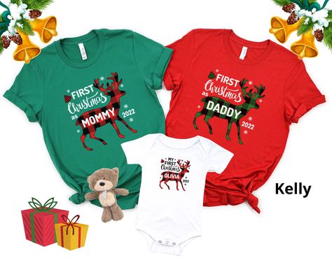 🎅🎄❤️ Personalized Deer First Christmas Family Shirts, Buffalo Plaid Deer Matching First Christmas Shirts, First Christmas as Dad Mom Baby Shirt Get Yours Here: 👉 https://etsy.me/3Cmy2XE #personalizeddeer #firstchristmas #familyshirts #buffaloplaiddeer #christmas Baby Christmas Shirt, Deer Shirt, First Time Dad, Mom Baby, Family Christmas Shirts, Christmas Family, Baby Shirts, Kids Shorts, Christmas Baby