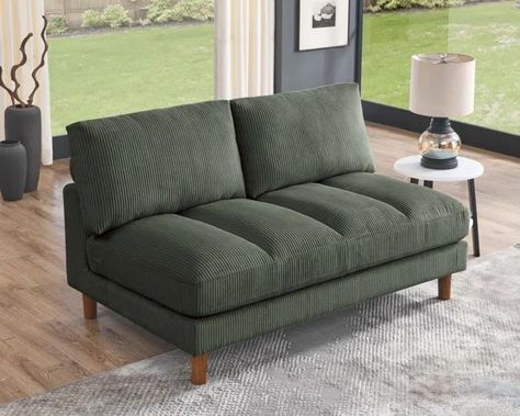 Andes Furniture 57'' Armless Loveseat | Wayfair Corduroy Upholstery, Deck Box Storage, Armless Loveseat, New York Apartment, Assisted Living, Shed Storage, Game Room Furniture, Mudroom Furniture, Comforters Cozy