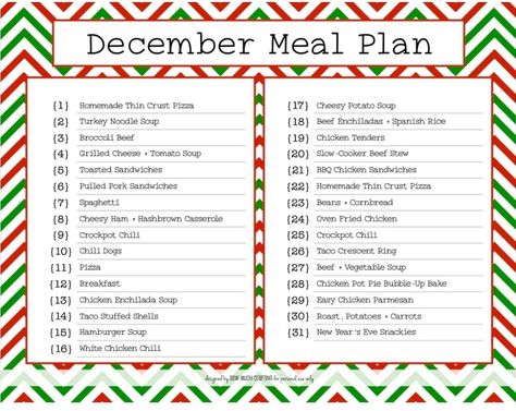 December Monthly Meal Plan, Christmas Dinner Meal Plan, December Meal Plan Ideas, Winter Meal Planning, Monthly Menu Plan, December Menu Ideas, December Menu Plan, Month Food Plan, Monthly Menu Planner Printable Free