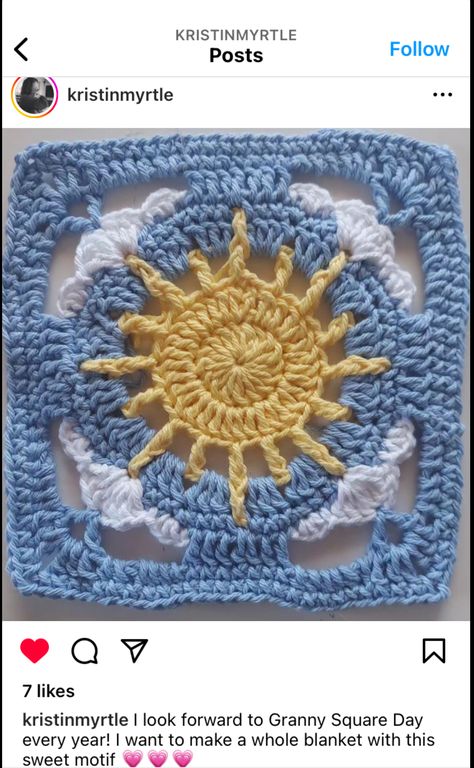 Mode Crochet, Pola Amigurumi, Sun And Clouds, Crochet Design Pattern, Crochet Square Patterns, 자수 디자인, Fun Crochet Projects, Granny Square Crochet Pattern, Square Patterns