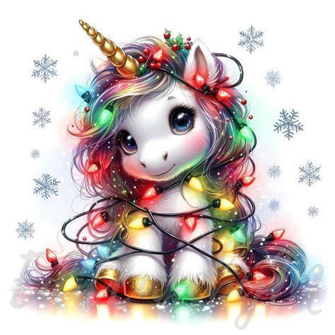 This delightful clipart features an adorable unicorn wrapped in colorful Christmas lights, with its vibrant mane shimmering under festive lights. Perfect for holiday-themed projects, Christmas cards, and winter decorations, this whimsical unicorn brings joy and warmth to any creative project. Ideal for digital planners, scrapbooking, or seasonal print designs, and more. "What will you receive?" - 4  Zip Files - 10 high-quality images (without watermarks) - Instant Download - 4096x4096 pixels - R Christmas Unicorn Svg, Christmas Digital Products, Unicorn Clip Art, Unicorn Clipart, Christmas Clip Art, Unicorn Christmas, Unicorn Pictures, Unicorns Clipart, Unicorn Crafts