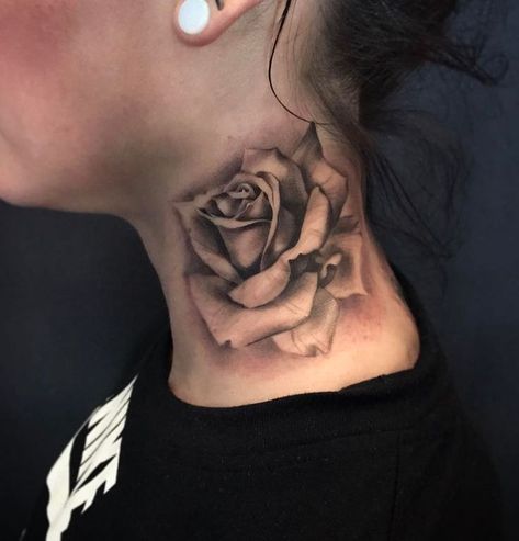 Rose Neck Tattoo, Girl Neck Tattoos, Side Neck Tattoo, Rose Tattoos For Men, Rose Tattoos For Women, Mom Tattoo, Neck Tattoos Women, Neck Tattoo For Guys, Neck Tattoos