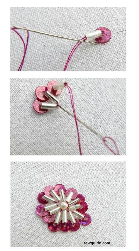 10 easy to do Bead Embroidery Flower motifs - Sew Guide | Hand beaded embroidery, Bead embroidery jewelry, Bead embroidery tutorial How To Beading On Fabric, Embroidery Flowers With Beads, Bead Sewing Embroidery, Beaded Clothing Diy, Diy Beading Clothes, Embroidery With Beads On Clothes, How To Sew Beads On Fabric, Beading On Clothes, How To Embroider Beads