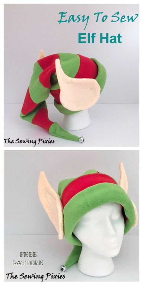 DIY Christmas Elf Hat Free Sewing Patterns & Tutorials Christmas Elf Hat Diy, Elf Hats Diy, Diy Elf Hat For Kids, Elf Hat Sewing Pattern, How To Make An Elf Hat, Christmas Elf Costume Ideas, Diy Christmas Elf Costume, Diy Elf Costume For Kids, Diy Christmas Clothes