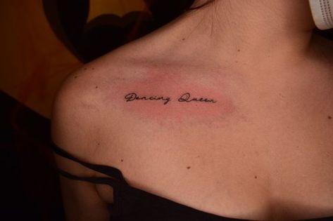 Keep Dancing Tattoo, Dancing Queen Tattoo Mamma Mia, Small Dance Tattoo, Tattoo Ideas Dance, Tattoos For Dancers, Mamma Mia Inspired Tattoo, Dancing Queen Tattoo, Dancing Tattoo Ideas, Paris Tattoo Ideas