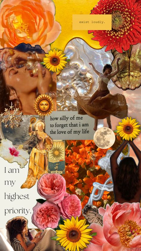 feminine energy, yellow and gold aesthetic, summer, sunflower, flowers, divine goddess energy, ethereal, self love, spiritual Goddess Phone Wallpaper, Vision Collage, Feminine Wallpaper, Love Spiritual, Goddess Aesthetic, Summer Sunflower, Spiritual Wallpaper, Divine Goddess, Divine Feminine Spirituality