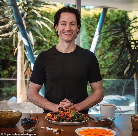 Bryan Johnson, Steamed Carrots, Blood Glucose Monitor, Salad With Sweet Potato, Pomegranate Juice, Macadamia Nuts, Vegan Diet, Live Long, Vitamin D