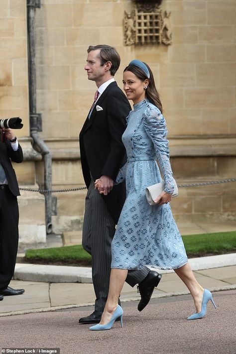 May 18, 2019 Pippa Middleton joined her husband James Matthews for the royal event. She is said to be c... Royal Wedding Guests Outfits, Lady Gabriella Windsor, College Outfits Cold Weather, Pippa And James, College Outfits Spring, College Outfits Winter, Sky Blue Dress, Wedding Guest Style, Fringe Fashion