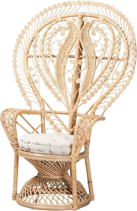 Amazon.com: Baxton Studio Fedra Natural Rattan Peacock Chair, Oversized : Home & Kitchen Cheap Accent Chairs, Rattan Peacock Chair, Cozy Sunroom, Brown Accent Chair, Peacock Chair, Luxury Loft, Baxton Studio, Accent Chairs For Living Room, Upholstered Seating