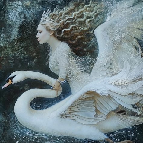 Swan Woman, White Swan Aesthetic, Swan Wings, Norwegian Forest, Mosaic Pieces, Forest Cat, Norwegian Forest Cat, One With Nature, White Swan