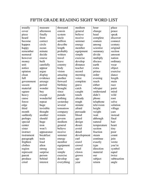 FIFTH GRADE READING SIGHT WORD LIST Fifth Grade Sight Words List, Spelling Words For 5th Grade Student, Grade 5 Sight Words, 5th Grade Vocabulary List, 5th Grade Spelling Words List, 5th Grade Sight Words, Fifth Grade Reading, 5th Grade Spelling Words, 5th Grade Spelling