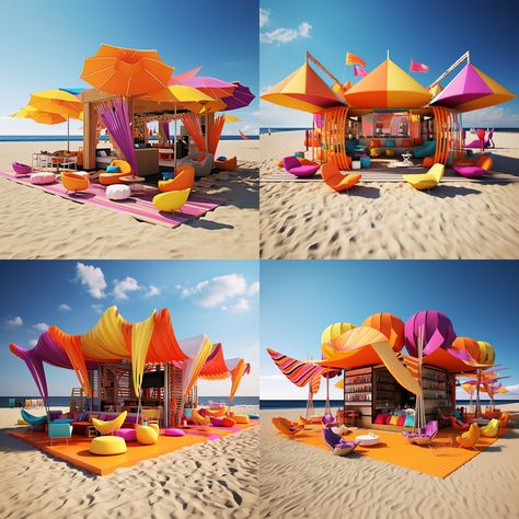 Concept Design For Beach Activation Ideas using AI на Behance Beach Festival Decoration, Beach Booth Design, Beach Brand Activation, Beach Pop Up, Bank Activation, Festival Activations, Vw Buzz, Creative Booths, Activation Ideas