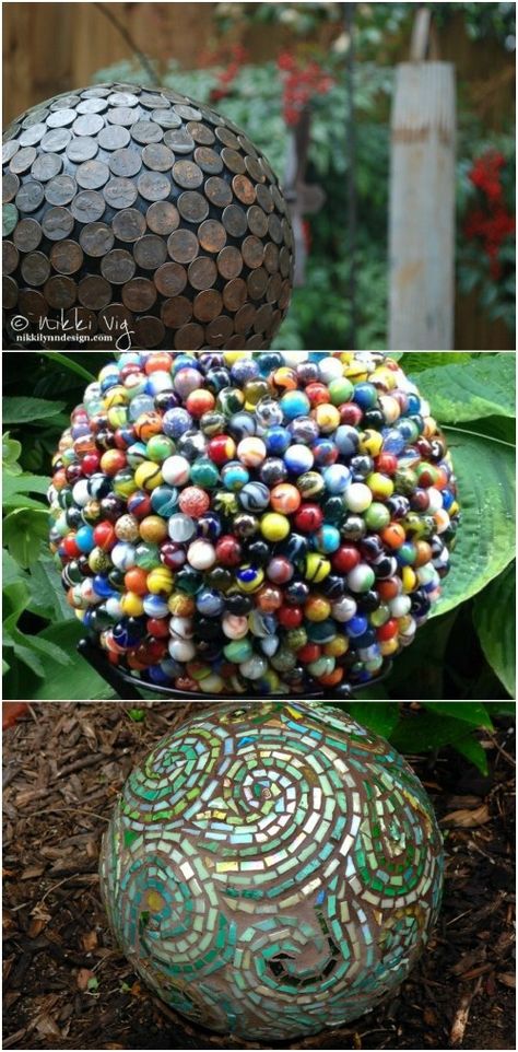 10 Gorgeous DIY Gazing Balls To Decorate Your Garden Bowling Ball Crafts, Bowling Ball Garden, Decorate Garden, Bowling Ball Yard Art, Bowling Ball Art, Gardener Gifts, Gazing Balls, Garden Spheres, Bicycle Spokes