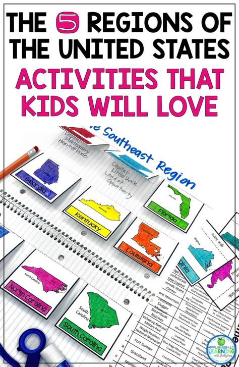 Teaching students about United States geography is important. So often our students know about the state they live in and not much more. The United States is filled with variety and so many amazing landmarks and features. These fun and engaging activities will help your students learn about the 5 Regions of the United States and the individual states in each region. Teaching geography using interactive notebooks, games and research is a great way to engage students in learning. #UpperElementary Scrambled States Of America Activities, Northeast Region Activities, 5 Regions Of The United States, Regions Of The United States Projects, Homeschool Workbooks, 50 States Unit Study, Teaching Regions Of The United States, United States Regions, Learning States