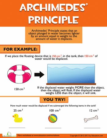 Worksheets: Archimedes Principle Archimedes Principle, Gcse Chemistry, Physics Concepts, Physics Notes, Science Club, Science Nerd, Science Facts, Science Worksheets, Physical Science