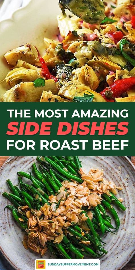 You’re planning the most amazing roast beef dinner, but what do you serve with roast beef? Serve the BEST side dishes for roast beef perfect for any occasion, from traditional recipes to twists on classic recipes you'll love! #SundaySupper #roastbeef #beefdinner #roastbeefdinner #holidaydinner #easyrecipes #sidedishes #sidedishrecipes #recipecollection #glutenfreerecipes #vegetablerecipes #potatorecipes #beef Roast Beef Dinner Sides, Beef Side Dishes, Side Dishes For Roast Beef, Side Dishes For Roast, Sides For Roast Beef, Roast Beef Side Dishes, Christmas Roast Beef, Roast Beef With Vegetables, Grilled Roast Beef