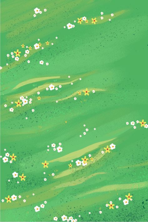 Simple Background Illustration, Grass Illustration Pattern, Anime Grass Background, Grass Background Drawing, Simple Background Drawing, Plants Illustration Art, Drawn Backgrounds, Green Background Design, Grass With Flowers