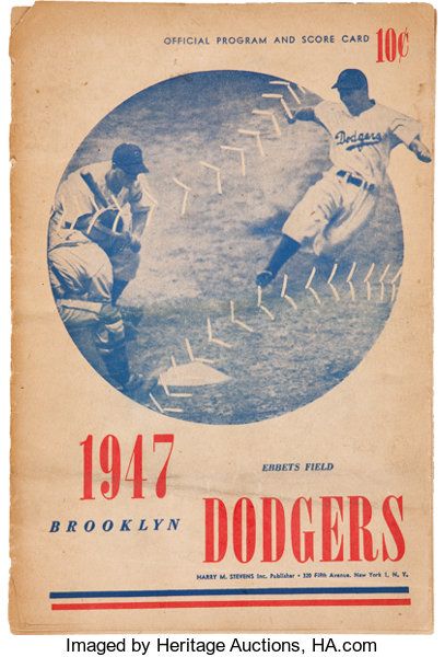 1947 Brooklyn Dodgers Scorecard from Jackie Robinson's Debut | Lot #45123 | Heritage Auctions Dodgers Win, Lover Wall Art, Brooklyn Dodgers, High School Baseball, Retro Baseball, Baseball Posters, Baseball Art, Poster Classic, Baseball Design