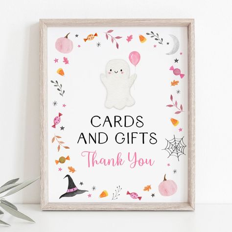 This adorable design features my hand painted watercolor Halloween illustrations. First Boo Day, Girl Halloween Party, Birthday Ghost, Scary Party, Spooky Signs, Halloween Illustrations, No Tricks Just Treats, Pink Ghost, Pumpkin Birthday