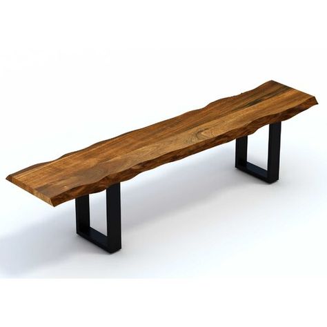 Millwood Pines Lonegan Suar Solid Wood Trestle Dining Table & Reviews | Wayfair Modern Wood Bench, Live Edge Design, Wood Dining Bench, Dining Benches, Wood Bench, Wood Dining Table, Live Edge, Acacia Wood, Modern Wood