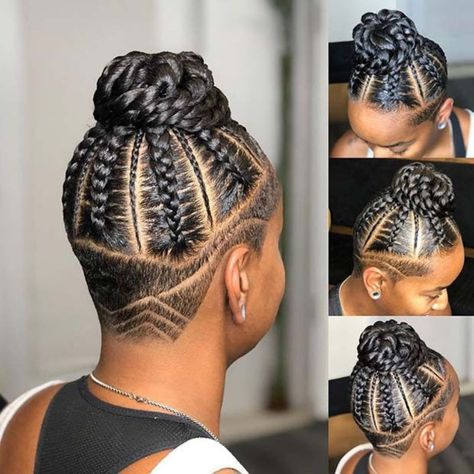 Box Braids Shaved Sides, Shaved Side, Braids With Shaved Sides, Shaved Side Hairstyles, Shaved Hair Designs, Twisted Hair, Tapered Hair, Natural Hair Short Cuts, Braided Bun Hairstyles