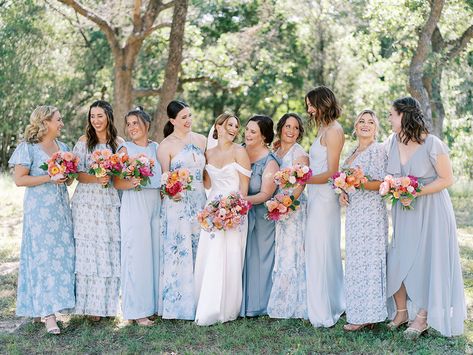 Blue Mix Match Bridesmaid Dresses, Blue Patterned Bridesmaid Dresses, Mix And Match Blue Bridesmaid Dresses, Mumu Wedding Bridesmaid Dresses, Mix Match Blue Bridesmaid Dresses, Something Blue Bridesmaids, Mismatched Bridesmaids Blue, Blue Mismatched Bridesmaid Dresses, Light Blue Bridesmaid Dresses Mismatched