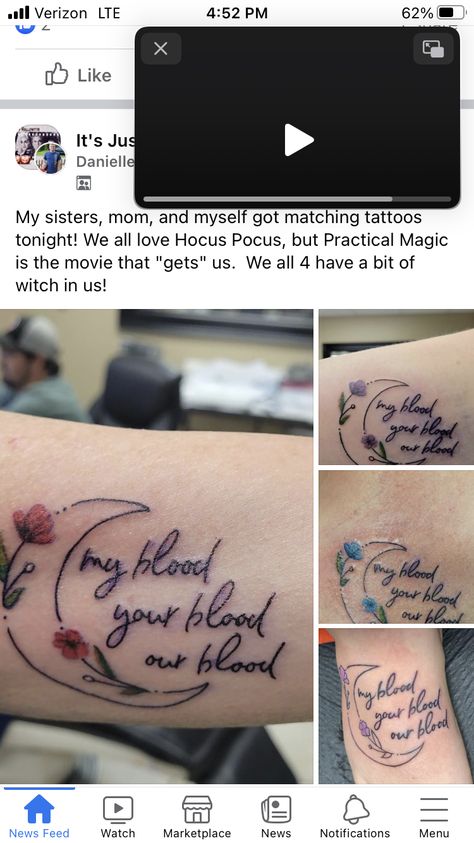 Practical Magic Matching Tattoos, Practical Magic Inspired Tattoos, Practical Magic Sister Tattoo, Charmed Tattoo Ideas, Practical Magic Tattoo Quotes, Tattoo Practical Magic, Charmed Tattoos, Witchy Sister Tattoos, Sanderson Sisters Tattoo