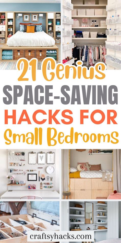 Revamp your space with clever bedroom organization ideas and innovative storage solutions for small spaces. These bedroom ideas for small rooms are designed to maximize every inch with the latest in bedroom designs. Small Room Storage, Small Bedroom Hacks, Small House Storage, Storage Hacks Bedroom, Bedroom Storage Ideas, Small Room Organization, Diy Organizing, Small Space Hacks, Ideas For House