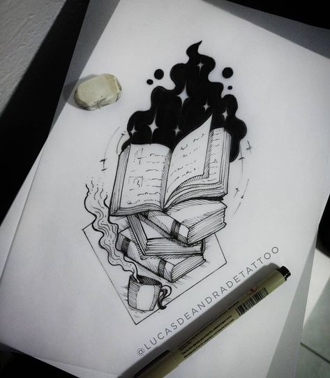 Creepy Book Tattoo, Book Magic Art, Sketch Book Tattoo, Library Tattoo, Tattoo Journal, Red Tattoo Ideas, Virgo Tattoo Designs, Red Ink Tattoo, Bookish Tattoos