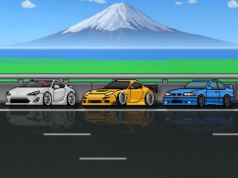 JDM & BMW Pixel Cars Pixel Car Wallpaper, Pixel Car Racer Wallpaper, Pixel Car Racer, Pixel Car, Blue Sky Wallpaper, Anime Sticker, Car Racer, Interior Wallpaper, 8 Bits