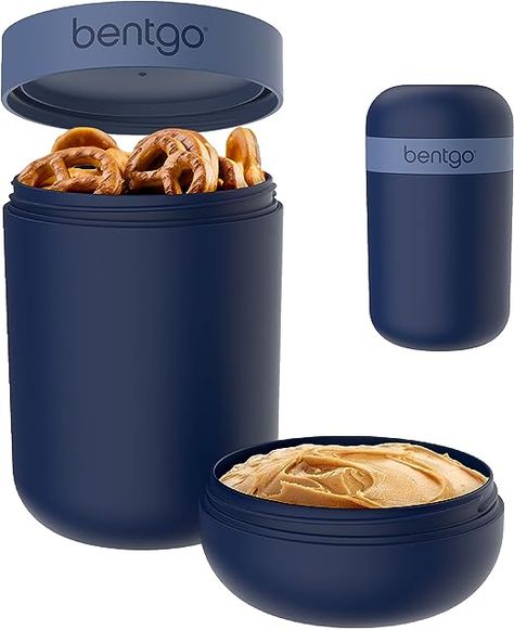 Bentgo® Snack Cup - Reusable Snack Container with Leak-Proof Design, Toppings Compartment, and Dual-Sealing Lid, Portable & Lightweight for Work, Travel, Gym - Dishwasher Safe (Navy) Modern Lunch Boxes, Chips And Guac, Yogurt Parfaits, Portable Snacks, Snack Containers, Snack Cups, Yogurt Parfait, On The Go Snacks, Free Snacks