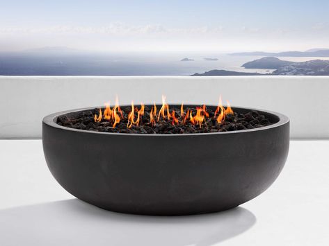 Fire Pit Ceramic Balls, Gas Fire Pit Ideas, Round Propane Fire Pit, Propane Fire Bowl, Geo Dome, Gas Fire Pits, Adam Ellis, Outdoor Fire Table, Natural Gas Fire Pit