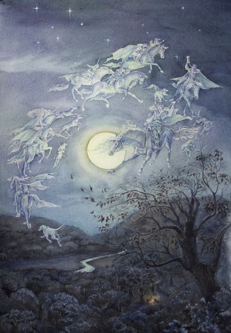 Wild Hunter, Traditional Witchcraft, Wild Hunt, Fairytale Art, Arte Fantasy, Art And Illustration, The Night Sky, Samhain, Christmas Art