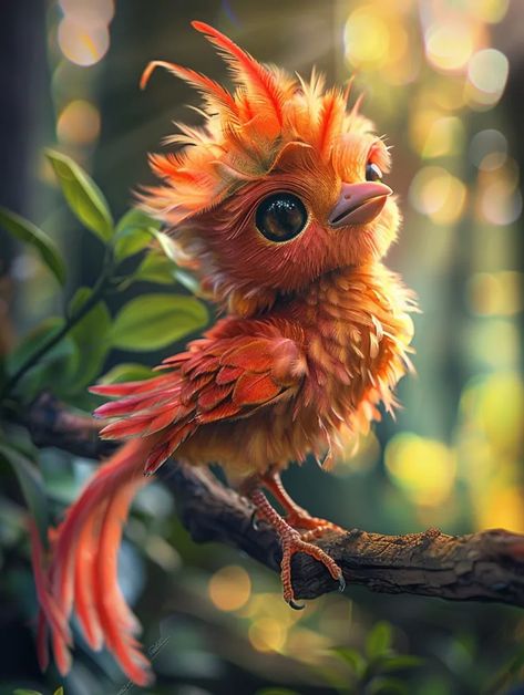 Midjourney AI Image: cute baby phoenix. game charicteristic → more in ai-img-gen.com Fawkes Phoenix, Bird With Crown, Phoenix Aesthetic, Fantasy Birds, Fantasy Pets, Phoenix Bird Art, Phoenix Fire, Rat King, Polymer Clay Dragon