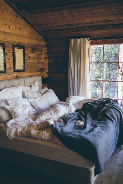 Woods Bedroom, Mountain Airbnb, Wood Headboards, Danish Pastries, Cabin Bedroom, Bass Lake, Tiny Cottage, Cabin Interiors, Cabin Living