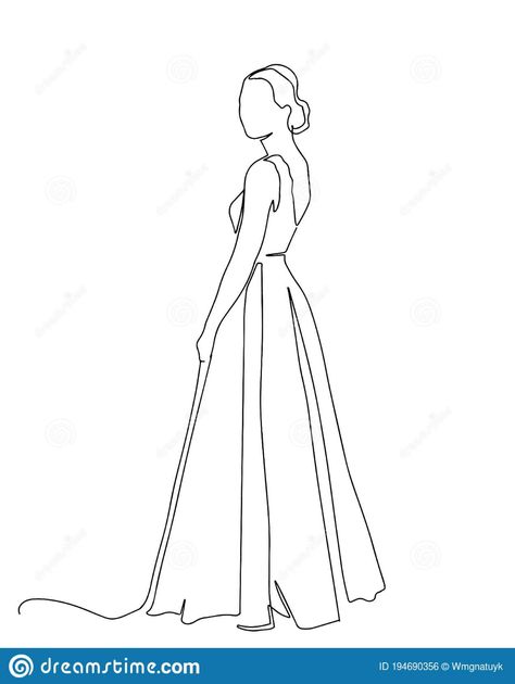 Bride Line Drawing, Bride Line Art, Easy Charcoal Drawings, Line Art Wedding, Bride Drawing, Special Tattoo, Dress Outline, Wedding Dress Drawings, Women Long Gown