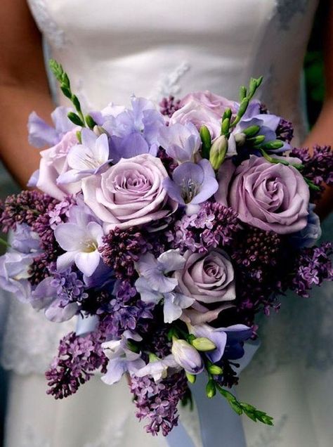 Purple is THE most stunning color for weddings! We’re totally enamored by the regal hues of this brilliant shade from light lavender to deep violet. For a little floral inspiration, check out our pick Lilac Wedding Flowers, Lilac Wedding Bouquet, Spring Wedding Bouquets, Violet Wedding, Purple Wedding Bouquets, Flowers And Greenery, Lilac Wedding, Purple Wedding Flowers, Wedding Flower Inspiration