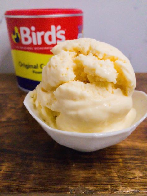 Birds Ice Cream with canister Custard Powder Recipes, Birds Custard, Custard Ice Cream Recipe, Bird's Custard, Custard Ice Cream, Ice Cream Maker Recipes, Custard Desserts, Custard Powder, Frozen Custard