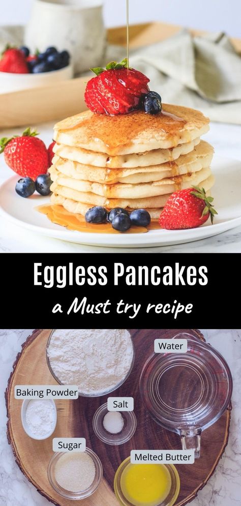 Homemade Pancakes Without Eggs, Pancake Recipe Without Milk, Pancake Recipe Without Eggs, Eggless Pancake Recipe, Breakfast Ideas Without Eggs, Eggless Pancakes, Easy Homemade Pancakes, Pancake Mix Recipe, Homemade Pancake Mix