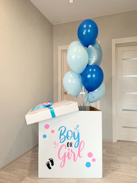 Gender Reveal Box, Simple Gender Reveal, Gender Reveal Baby Shower Themes, Creative Gender Reveals, Baby Gender Reveal Party Decorations, Balloon Release, Pregnancy Gender Reveal, Gender Reveal Party Games, Gender Reveal Party Theme