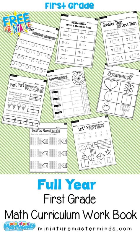 Full Year Math Curriculum First Grade Free Printable Book Books For First Graders, First Grade Curriculum, Book Miniature, First Grade Math Worksheets, First Grade Worksheets, Literacy Worksheets, Math Workbook, 1st Grade Worksheets, 52 Weeks