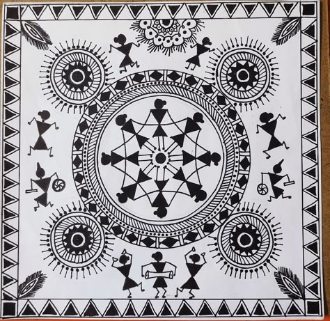 Warley Paintings, Warily Art, Worli Painting, Warli Painting, Warli Art, Geometric Shapes Art, Indian Art Gallery, Mandala Art Therapy, Geometric Design Art