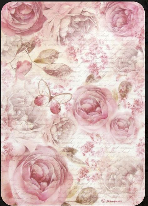 Pink Scrapbook Paper, Stary Papier, Roses Butterfly, Decoupage Paper Printable, Printable Paper Patterns, Pink Scrapbook, Vintage Paper Printable, Flower Clip Art, Vintage Scrapbook Paper