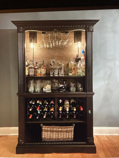 Steampunk Coffee Bar, Diy Bar Cart Repurposed, Liquor Bar Ideas For Home, Bar Hutch Cabinet, Diy Liquor Cabinet, Wine Bar Furniture, Vintage Home Bar, Bar Hutch, Wine And Coffee Bar