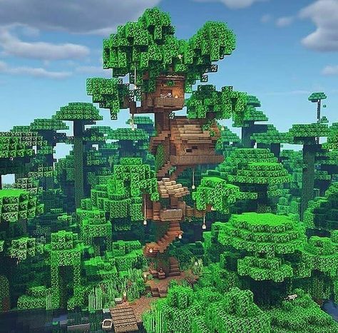 Minecraft House In Jungle, Jungle Minecraft Houses, Tree House Minecraft, Minecraft Jungle House, Chalet Minecraft, Minecraft Treehouses, Minecraft Cool, Minecraft Tree, Construction Minecraft