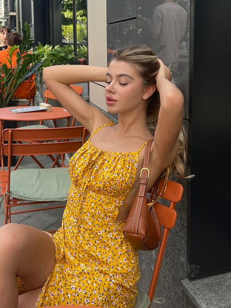 Yellow sundress, Women Flower Dress Y2K Elegant Dresses Sleevless Lace-Up Chest Floral Printed Party Sundress High Splitting Long Skirt by SRSbrand on Etsy Yellow Floral Sundress, Sundress Women, Yellow Sundress, Fairy Dresses, Dress Y2k, Midi Sundress, Women Flower, Beige Coat, Flower Dress