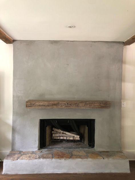 Fireplace Spanish, Diy Stucco, Rustic Wood Mantle, Fake Chimney, Adobe Fireplace, Fireplace Surround Ideas, Wood Mantle Fireplace, Stucco Fireplace, Cottage Fireplace